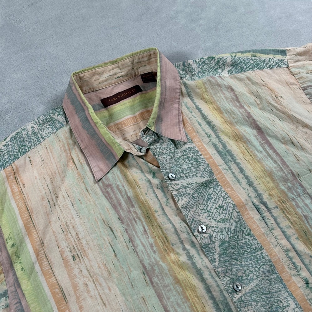 Tori‎ Richard Mens 2XL Cotton Lawn Shirt Abstract Stripe Short Sleeve Hawaiian